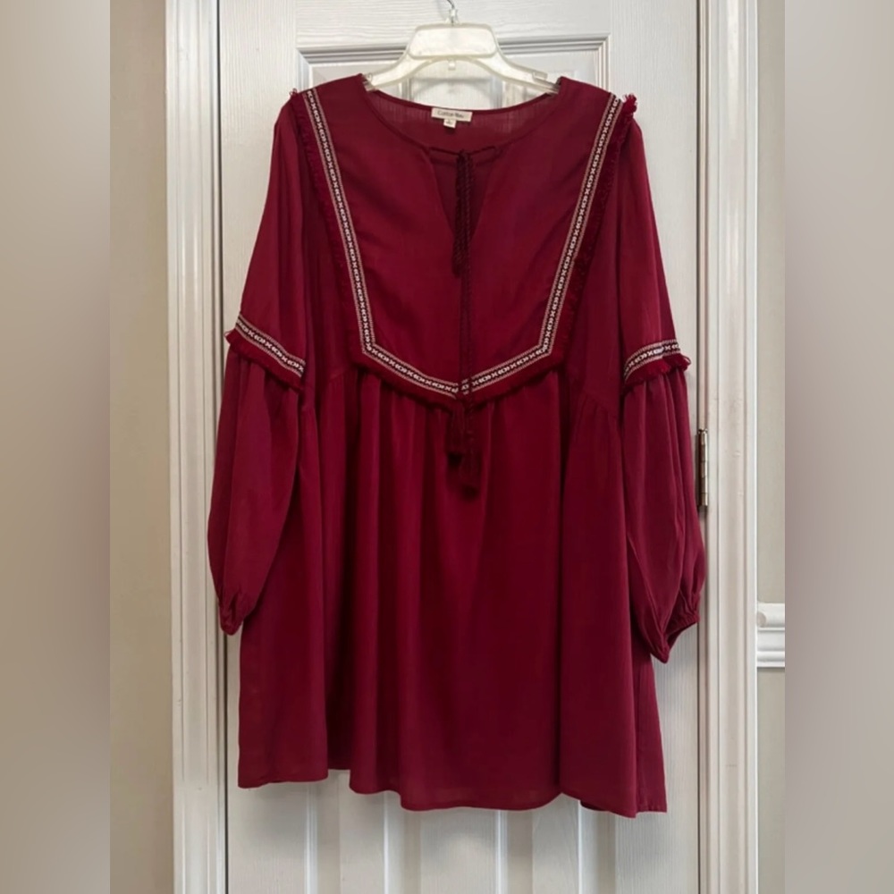 COTTON BLEU DRESS OR TUNIC TOP  SIZE Large DARK RED NEW!